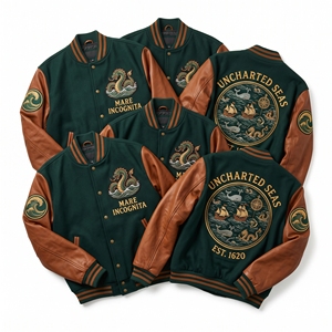 Fabricant de vestes universitaires personnalisées, veste en laine de style Letterman, broderie céleste, manches en cuir, manteau vintage streetwear - Product Image 5