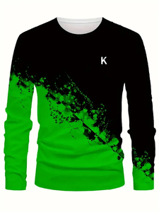 Camiseta Deportiva de Punto para Hombre, Estilo Casual, Cuello Redondo, Manga Larga, Transpirable, con Estampado Digital 3D, Estilo Urbano, para Primavera y Otoño - Product Image 3