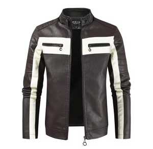 Men's Genuine Leather Breathable Biker Style <b>Slim</b> <b>Fit</b> <b>Jacket</b> Color Blocking Turn-down Zipper Closure Casual Regular Length - Product Image 5