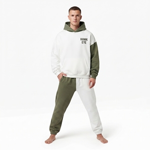 Ensemble de survêtement personnalisé pour homme en molleton 100% coton, coupe décontractée, sweat à capuche à épaules tombantes, pantalon de jogging oversize, contraste de couleurs - Product Image 2