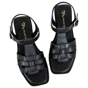 <b>Women</b> Premium Black Leather Gladiator Sandals Handcrafted Korean Style Summer Lightweight Cushioned Open Toe Comfort <b>Slip</b>-On - Product Image 4