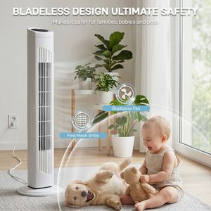 Ventilatore a Torre US Standard RTW AR 110V 45W 32 Pollici a Colonna, Corpo in Plastica Bianca, Motore in Rame, Controllo Touch e Telecomando, 3 Velocità AC - Product Image 6