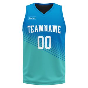 Uniforme de Baloncesto Personalizado, Unisex, Sin Mangas, Cuello en V, Nombre del Equipo, Número, Degradado Azul Verde, 100% Poliéster, Ropa de Equipo - Product Image 4