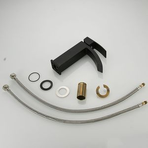 Rubinetto Moderno Monocomando Nero Spazzolato per Lavabo Bagno, Miscelatore Monoforo per Lavandino - Product Image 1