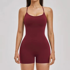 Women's <b>Burgundy</b> Halter Neck Knitted Tank Top <b>Shorts</b> Breathable Quick Dry Eco-Friendly Solid Color Casual Fit for Yoga Fitness - Product Image 1