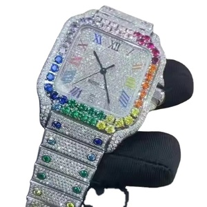 Montres de luxe classiques multicolores de style plongeur, serties de diamants, quartz, bracelet en acier inoxydable, cadran en verre saphir, boîtier en moissanite - Product Image 1