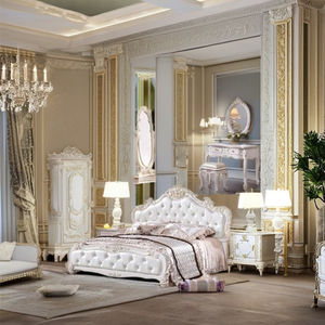 Juego de Muebles de Dormitorio Modernos de Cuero PU y Madera con Cama Doble con Brazos Angulares para Hotel, Almacén, Apartamento, Gimnasio - Product Image 1