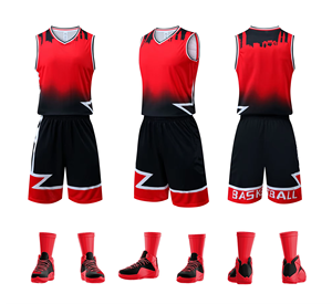 Ensemble de maillots de basket-ball sans manches personnalisés, dégradé rouge et noir, pour hommes, uniformes en polyester à séchage rapide, coupe athlétique, toutes saisons - Product Image 1