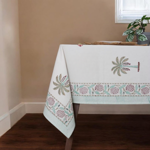 Hand Block Printed Palm Cotton <b>Tablecloth</b> Indian Dining Table Cloth Indian Hand Block Printed <b>Tablecloth</b> Table Cover Linen Set - Product Image 4