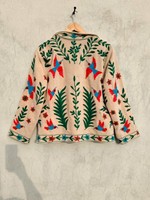 Veste Suzani en velours brodée à la main avec motif colibri, style bohème, colorée, motif oiseau arctique indien, art floral folklorique, manteau pour femme