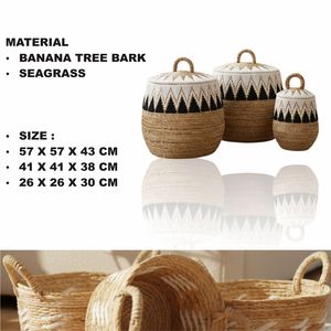Ensemble de 3 paniers blancs DAYAK en écorce de bananier et jonc de mer, artisanat - Product Image 2