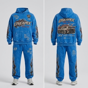 Conjunto Deportivo Azul para Hombre, Sudadera con Capucha Extra Grande y Pantalones Deportivos, Ropa Deportiva Urbana, Logotipo Bordado Personalizado, Algodón Grueso, Dos Piezas - Product Image 5