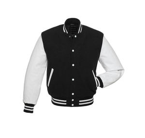 Chaqueta Varsity con Capucha Verde Oscuro, Cuello Alto, Mangas Blancas, Cierre de Cremallera, 100% Lana, Opciones Personalizables, Cálida para Invierno, Unisex - Product Image 3