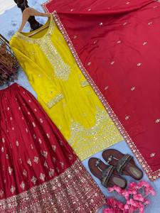 Conjunto Premium de Kurta y Palazzo de Seda Chinon Pura Bordada con Lentejuelas de 5mm para Mujer - Product Image 5