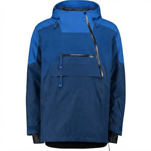 Chaqueta Anorak Impermeable para Hombre al por Mayor, Azul Marino con Bloques de Color, Media Cremallera, con Capucha, Cortavientos, para Deportes al Aire Libre - Product Image 1