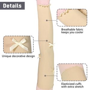 Manchettes de protection anti-UV pour femmes, couleur beige, avec nœuds papillon, pour une utilisation en extérieur, légères et respirantes pour l'été - Product Image 6