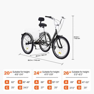 Triciclo para Adultos de 7 Velocidades, Bicicleta de 24 Pulgadas con Tres Ruedas, con Canasta Ajustable de Acero al Carbono - Product Image 2