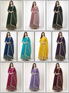 VISHNU K DESIGNS Traje indio con dupatta de georgette de felpa pesada y bordado de lentejuelas, de manga larga - Product Image 6