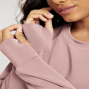 Sweat-shirts courts surdimensionnés légers pour femmes, faits sur mesure, 100 % coton, à manches longues, couleur unie, style streetwear automne, tricotés - Product Image 5