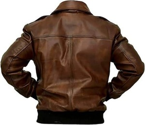 Chaqueta de Cuero Genuino para Hombre, Estilo Aviador, Color Marrón Desgastado, con Cuello Alto y Cierre de Cremallera, Estilo Motero para Invierno - Product Image 6