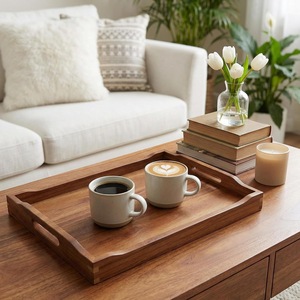 Bandeja de Servir de Madera con Cómodas Asas Laterales y Diseño de Frutas, Apta para Microondas, para Desayunos Familiares, Fiestas y Servicio a la Habitación - Product Image 1
