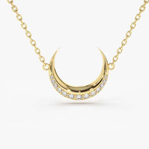 Collar de luna creciente clásico de alta calidad en plata de ley 925 con baño de oro de 14K y moissanita, perfecto para fiestas. - Product Image 4