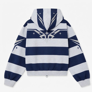 Sudadera con capucha unisex a rayas con cremallera, estampado de rayo, sublimación, algodón, informal, para otoño - Product Image 2