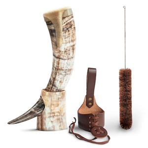 Viking Drinking Horns with Love Stand Polished Natural Buffalo Horn Craft Eco-Friendly Souvenir Portable Manufactured in India - Product Image 2