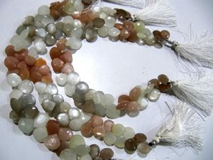 Collier de perles en pierre de lune naturelle multicolore, forme cœur, facettées, 11-12 mm, longueur 8 pouces - Product Image 4