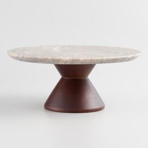 Modern Round <b>Marble</b> <b>Cake</b> <b>Stand</b> with Wood Base Handmade Dessert Display Pedestal Party Home hotel - Product Image 3