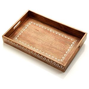 Plateau de rangement rectangulaire en bois, motif floral gravé, finition polie, style moderne et luxueux, compatible lave-vaisselle, multifonction - Product Image 3