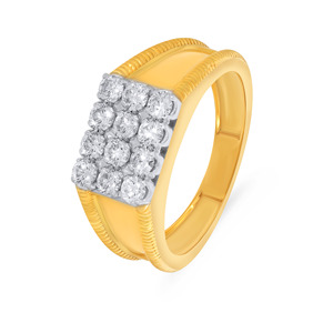 Bright Machismo <b>Men</b> Diamond <b>Ring</b> 18K Yellow Gold Rectangular Diamond Cluster <b>Ring</b> <b>for</b> Women Wide Band Round Brilliant Diamond - Product Image 1