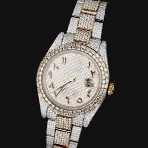 Unique Design Round Case Baguette and Round Moissanite Diamond Fully Iced Out Two Tone Hip Hop Man's Stylish Luxury <b>Watch</b> - Product Image 1