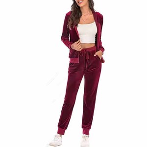 New Trendy <b>Women</b> Winter Hooded Velvet 2-Piece Custom Logo Lightweight <b>Tracksuit</b> Jogger Set - Product Image 2