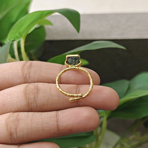 Natural Moss Agate Gemstone Bezel Setting <b>Adjustable</b> <b>Rings</b> 18k Gold Plated Brass Vintage Trendy Unique Women Fashion jewelry - Product Image 5