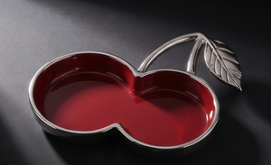 Plateau de service de luxe en métal émaillé rouge en forme de cerise avec poignée en forme de feuille, plat décoratif pour noix et bonbons, récipient de table pour bibelots et objets divers - Product Image 5