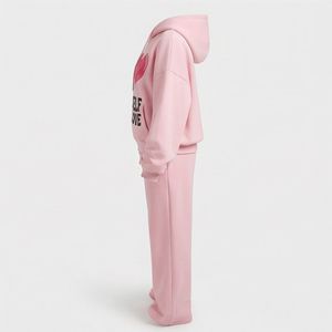 Women <b>Pink</b> Hooded <b>Tracksuit</b> <b>Set</b> Full Sleeve Zipper Front Solid Regular Fit Casual Sweatshirt Pants Autumn Wear Breathable - Product Image 2