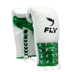 Gants de boxe Fly blancs et dorés à lacets en cuir respirant pour entraînement adulte - Product Image 6