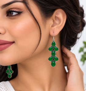 Wholesale Oxidized Silver <b>Green</b> Stone Fashion Dangle Earrings Long <b>Chandelier</b> Drop Earrings for Women - Product Image 2