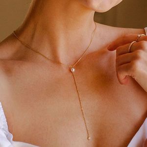 Collar de Moda de Alta Gama con Cadena Dorada y Diseño de Nicho con Perlas de Imitación Simples, Cadena para Clavícula - Product Image 4