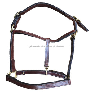 Cabestro de caballo de cuero ajustable doble de alta resistencia acolchado suave y cómodo y costura herrajes de latón macizo caballo Halter - Product Image 1
