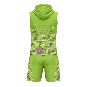 Uniforme de football personnalisé pour garçons 7v7, ensemble de maillot à capuche sans manches et short, impressions abstraites sublimées, logo d'équipe personnalisé, nom et numéro - Product Image 2