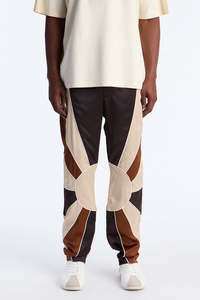 Pantalon multi-panneaux OEM pour homme, coupe-vent marron contrastant en polyester, style streetwear – Fournisseur de pantalons pour homme - Product Image 2