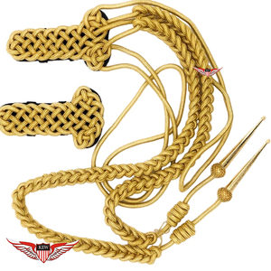 Gold Aiguillette with Shoulder <b>Board</b> Gold on <b>Black</b> Back Twisted Aiguillette with Metallic Golden Tip - Product Image 2