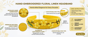 Diadema de Tela con Bordado Floral Amarillo para Niñas, Accesorio para el Cabello a la Moda, Diadema Ancha Acolchada para Fiestas - Product Image 6