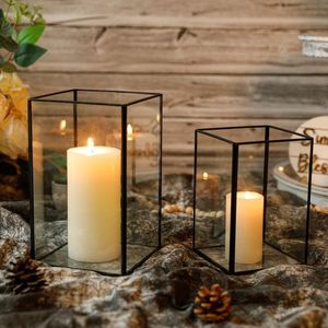 Square Glass <b>Lantern</b> With Black Frame For Candle Home Decoration Heat Resistant Durable Design - Product Image 6