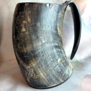 Handmade Carved Natural Buffalo Horn Mug Folk Art Collectible <b>Black</b> <b>Polished</b> Viking Style Drinking Cup 100% Authentic From India - Product Image 4