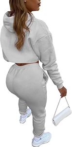 Ensemble jogging 2 pièces pour femme en molleton de coton mélangé, respirant, écologique, coupe ample, style décontracté, sportswear, hiver automne, avec capuche et pantalon coupe lanterne - Product Image 3