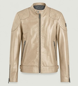 Men Genuine Leather <b>Jacket</b> Motorcycle Outerwear Vintage Cafe <b>Racer</b> Biker Winter Coat Waterproof Windproof Casual Zip Up OEM - Product Image 4