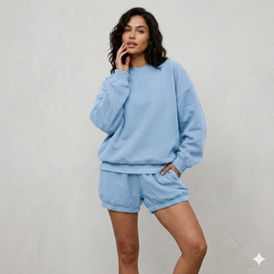 Ensemble haut à col montant et short pour femme, toucher doux, coupe décontractée, facile à porter, tenue quotidienne, vêtements simples - Product Image 1